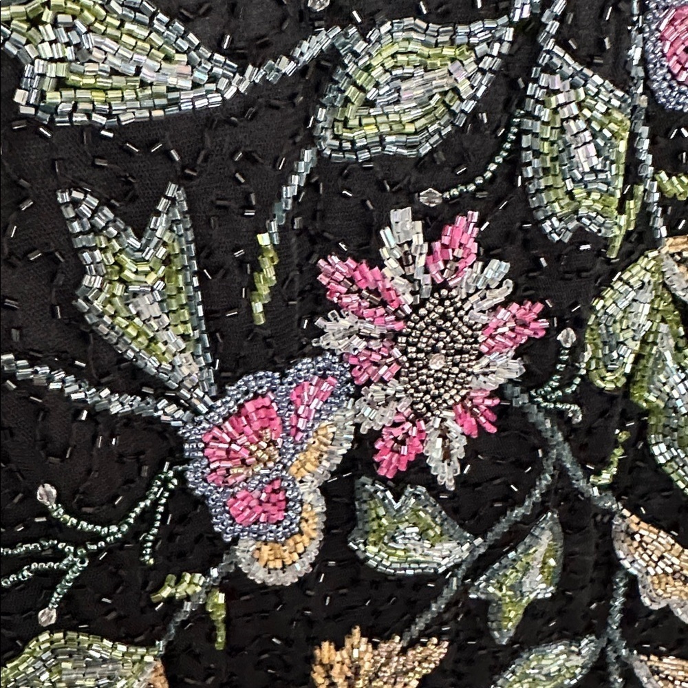 Mac Duggal Floral Beaded Cap Sleeve Evening Gown 5229 Black Multi Size 10 NWT - Picture 7 of 15